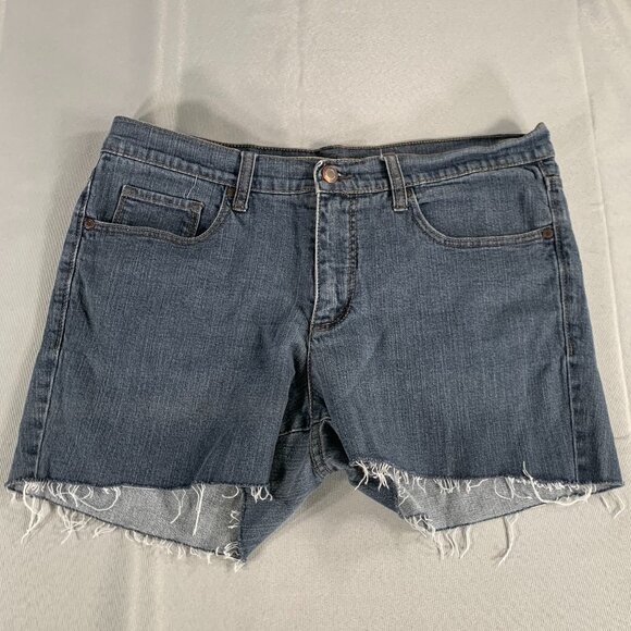 Faded Glory High Rise Jean Shorts 16W Cutoff Frayed Hem Stretch Denim Blue - Picture 1 of 11